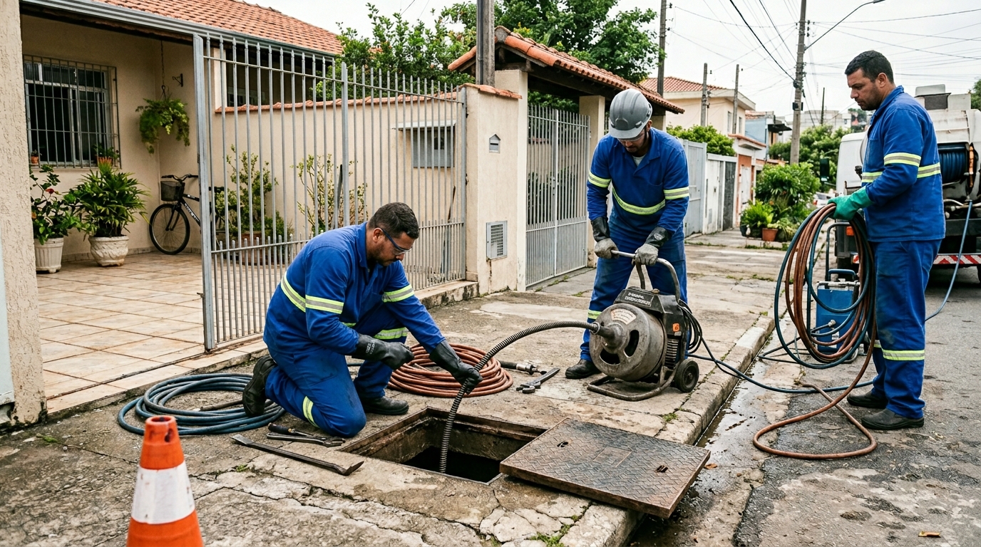 Equipe de desentupimento de esgoto em Londrina-PR