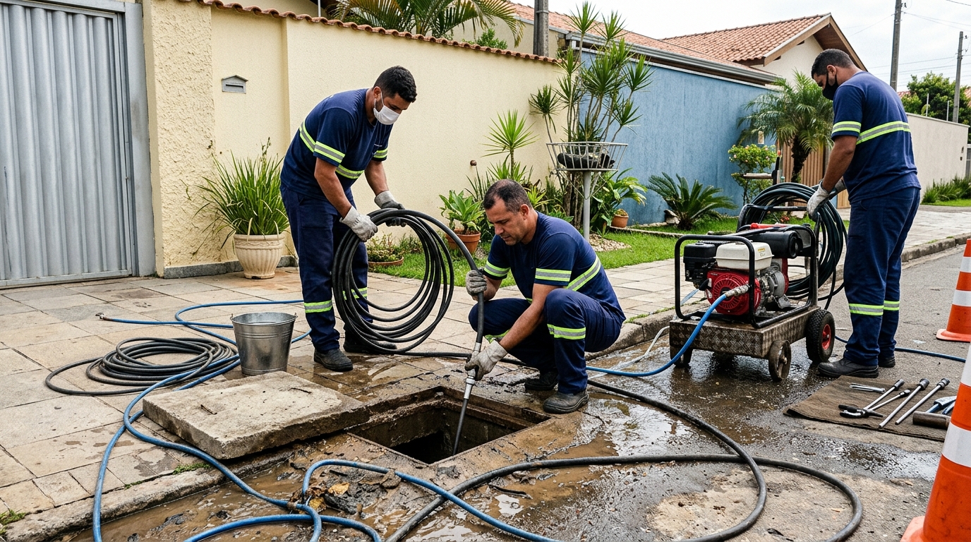 Desentupimento de esgoto residencial em Londrina-PR