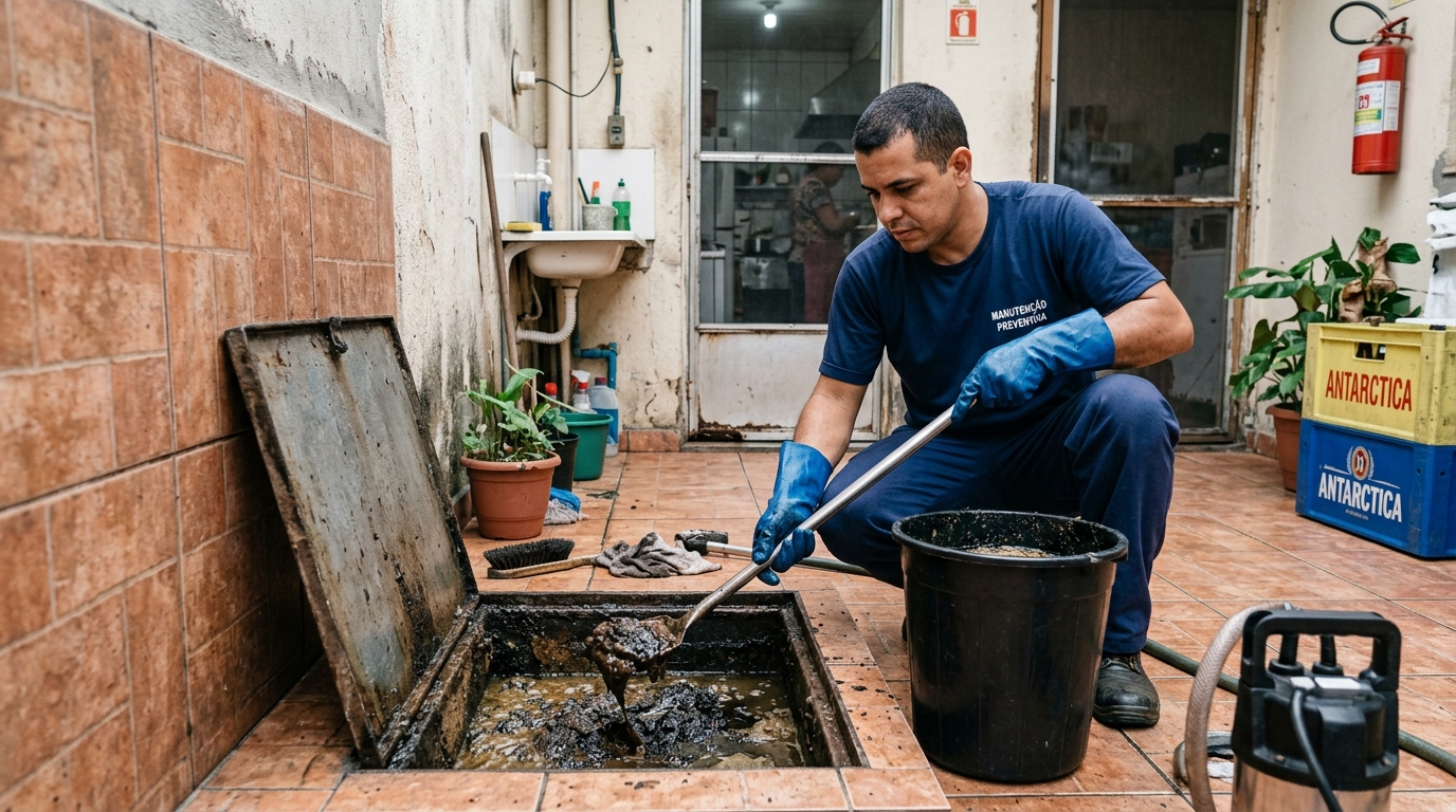 Equipe de limpeza de caixa de gordura em Londrina-PR
